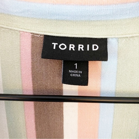 TORRID Slub Button Up Striped Short Sleeve Beach Shirt - Picture 9 of 11